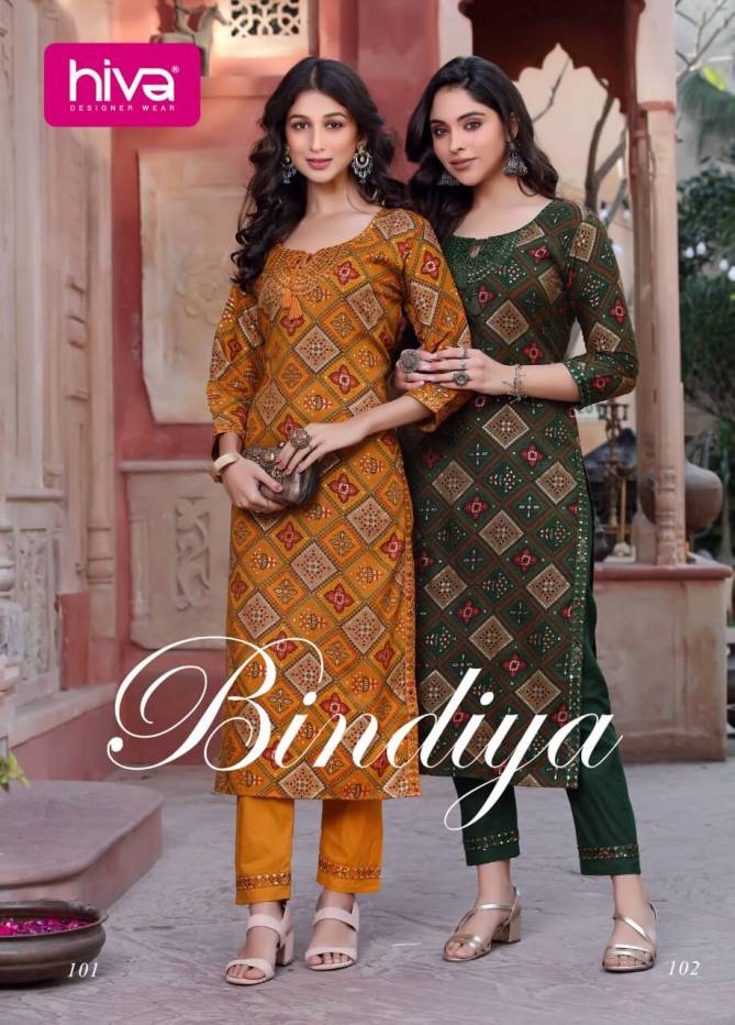 Hiva Bindiya Traditional New Ethnic Wear Rayon Printed Bandhani Kurti With Pant Collection